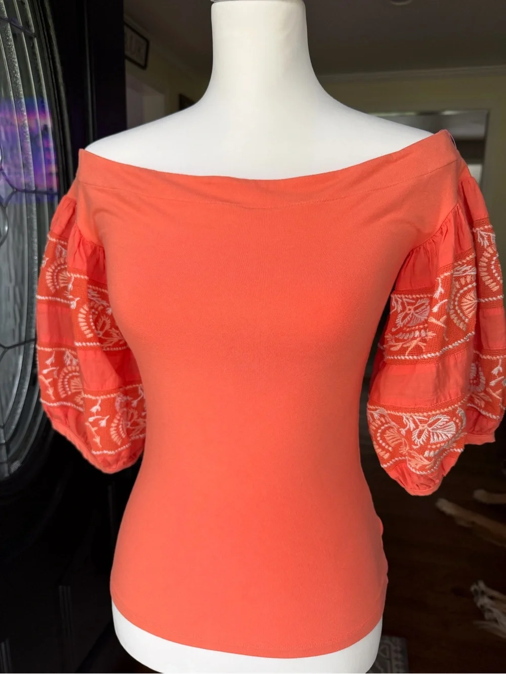 Free people Off-Shoulder Coral Puff Sleeve Top